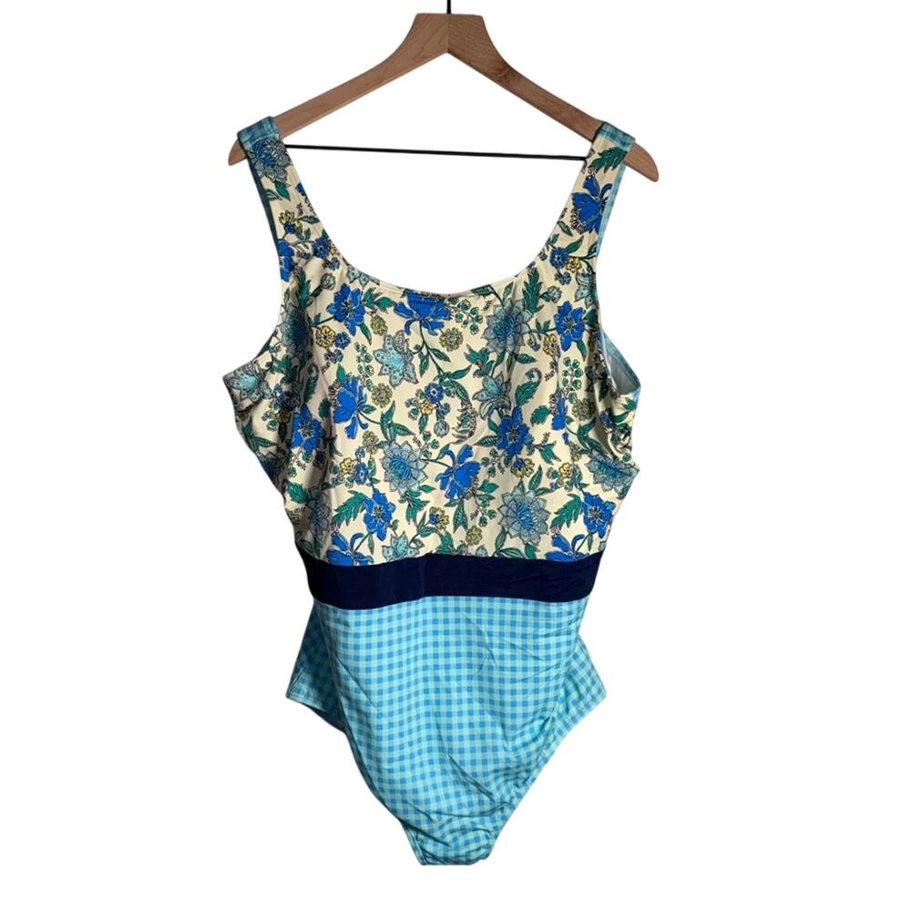 LANDS END plus size paisley and gingham built in bra one piece swimsuit 24W